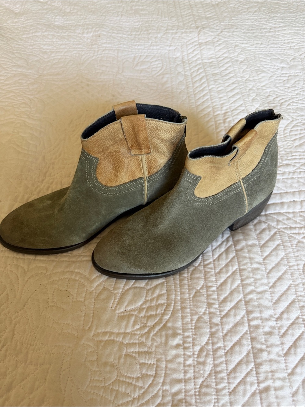 Steve Madden Olive Suede & Tan Leather Ankle Boots